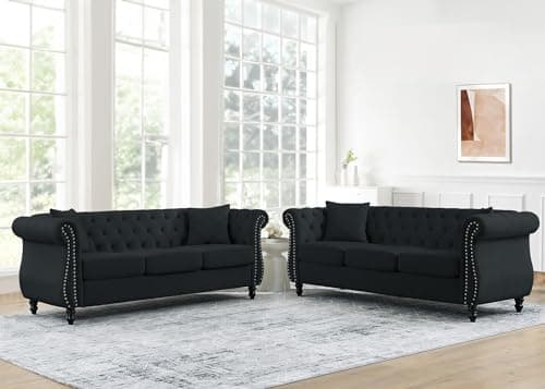 JEEOHEY Chesterfield Sofa Set,2 Pieces Button Tufted Velvet Couch
