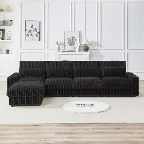 Black L Shaped Convertible Sectional Sofa with Ottoman & USB Port