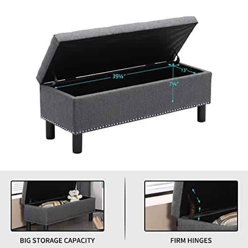 Furnimart 42.5 Inch Tufted Linen Ottoman Bench, Flip Top Storage for Bedroom