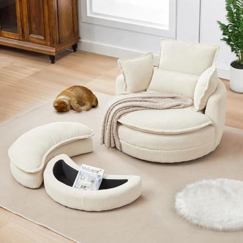 JEEOHEY 38"W Oversized Swivel Armchair with Half Moon Ottoman, Green