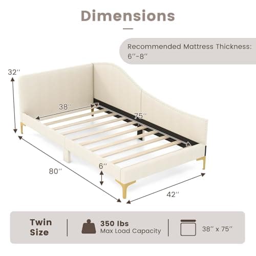 Giantex Beige Twin Size Rivet-Tufted Daybed & L-Shaped Sofa Bed