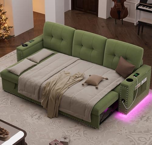 HIFIT 87" L-Shaped Sleeper Sofa Bed with LED Light, Grey