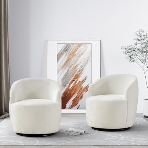 Ivory Modern Boucle Swivel Accent Chair for Living Room and Bedroom