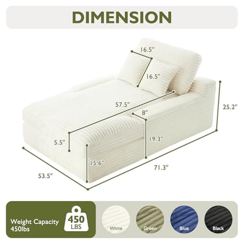 Ihanherry Beige 71.3" Oversized Chaise Lounge Sleeper Sofa
