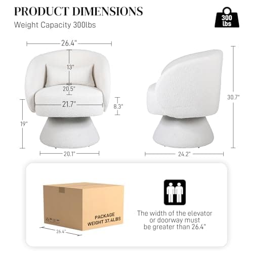 Upholstered Teddy White Swivel Chair, Modern Boucle Sherpa Accent (Living Room, Bedroom, Office)
