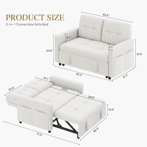 YITAHOME 55" Convertible Sofa Bed, Beige Reclining Sleeper with Side Pocket