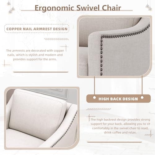 Set of 2 Swivel Barrel Chairs with Nailhead Trim for Nursery, Living Room, Bedroom, Office