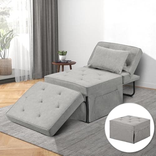 4-in-1 Convertible Sofa Bed with Adjustable Backrest, Gray (Large)