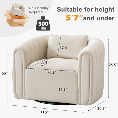 Beige ANJ Swivel Barrel Chair, Comfy Living Room Accent (Completely Assembled)