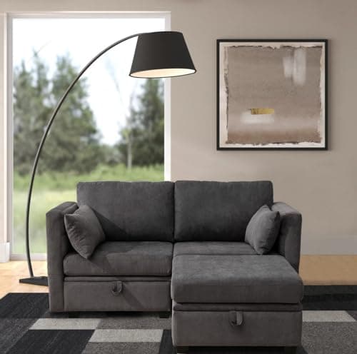 Asunflower Dark Grey 2 Seater Office Sofa with Storage and Ottoman