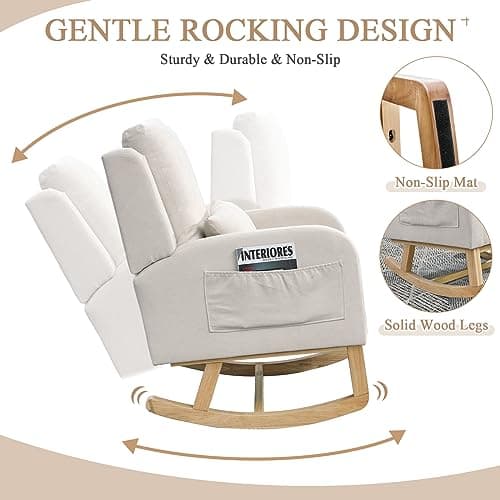 Upholstered Rocking Chair for Nursery with Lumbar Pillow - Beige