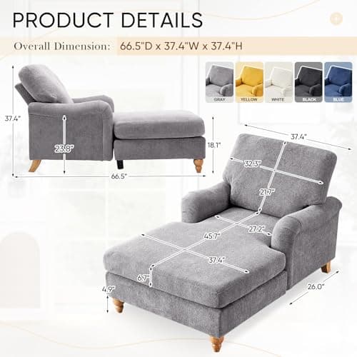 Modern Chaise Lounge Chair with Adjustable Backrest and Sleeper Bed Option for Indoor Use