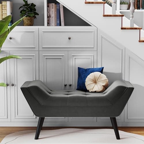 Andeworld Tufted Fabric Footstools for Bed Room - Gray