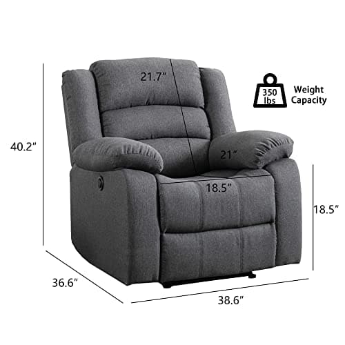Classic Power Recliner Chair - Oversized Electric Overstuffed Chair with Soft Cushion and Back - Comfortable Armchair for Living Room, Gray