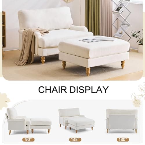Bezseller Oversized Chaise Lounge Chair, Beige, Perfect for Living Room & Bedroom