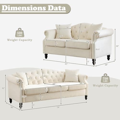 Black Velvet Tufted Chesterfield Sofa Set of 2