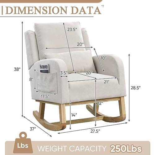 Upholstered Rocking Chair for Nursery with Lumbar Pillow - Beige