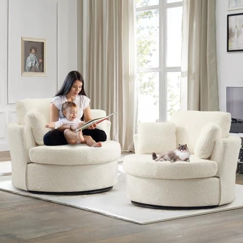 Set of 2 Modern Swivel Barrel Chairs for Nursery, Living Room, Bedroom