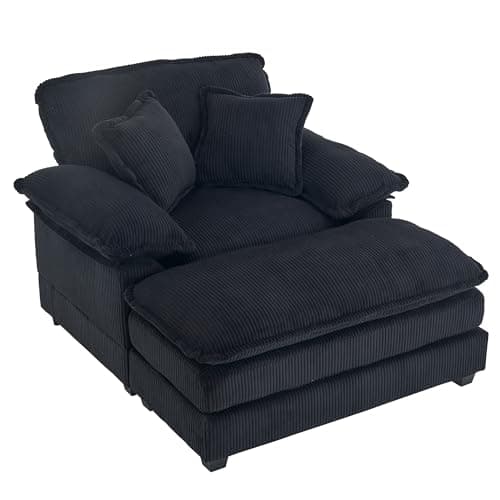 56.3" Oversized Corduroy Chaise Lounge with Ottoman, Plush Seat for Living Room