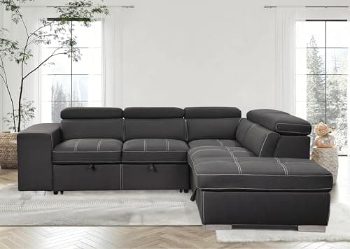 THSUPER Charcoal Grey 104" L-Shaped Sectional Sleeper Sofa with Storage Ottoman