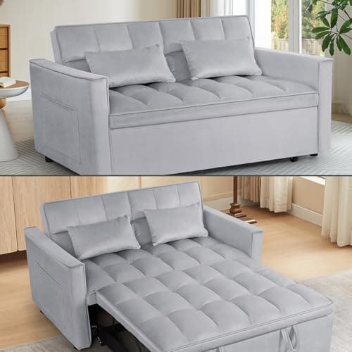 Black 3-in-1 Velvet Couch Bed with Recliner and Pillows, Full Size Sleeper Sofa