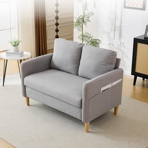 Vingli Light Brown Linen 47" Loveseat Sofa Mid Century ModernDecor