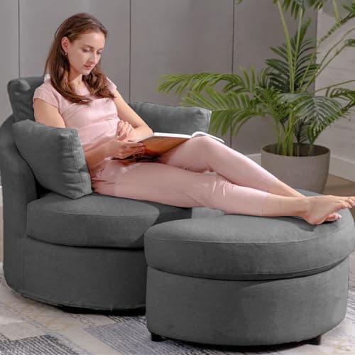 Puremind 360° Swivel Accent Chair with Storage Ottoman and Pillows - Dark Grey