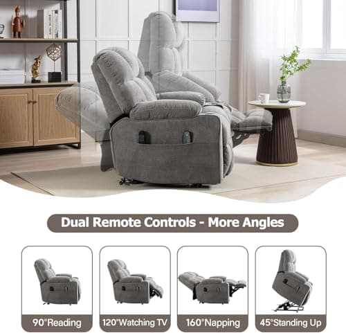 CANMOV Heavy Duty Electric Lift Recliner Chair with Massage, Heat, USB, Grey