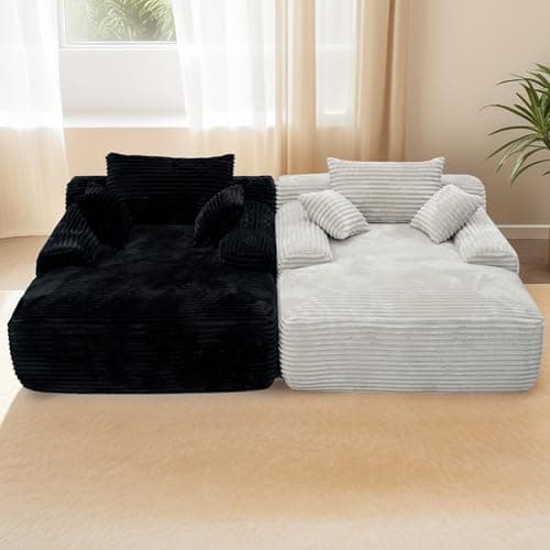 Oversized Boneless Chaise Lounge with 3 Pillows, 67" White Compression Sofa, Cloud Plush Couch