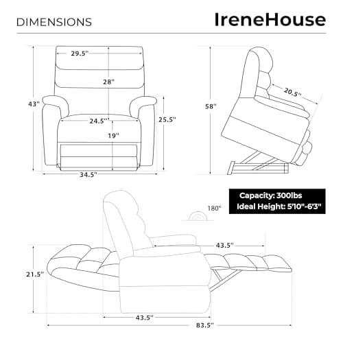 Irene House 9198L Tall Power Lift Chair with Heat Massage & Footrest(Brown Faux Leather)