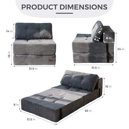 MAXYOYO Convertible Sofa Bed, 4-in-1 Fold Out Lounger, Dark Grey