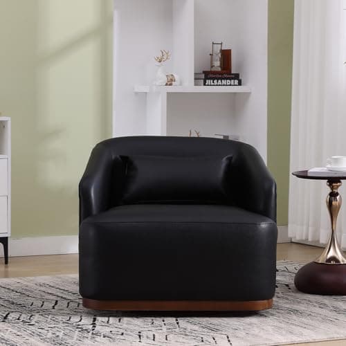 Mid Century Modern Black PU Leather Swivel Chair for Living Room, Office