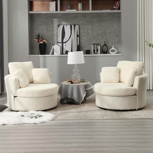JEEOHEY 360 Degree Swivel Chenille Fabric Chair Set, Black, Oversized Sofa Accent
