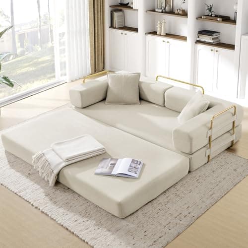 JEEOHEY Convertible Sofa Bed, Queen Size Memory Foam Couch for Living Room & Bedroom, Black
