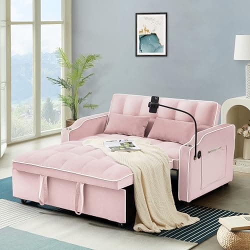 Modern Black Velvet 3-in-1 Sleeper Sofa Bed with USB Ports & Adjustable Backrest