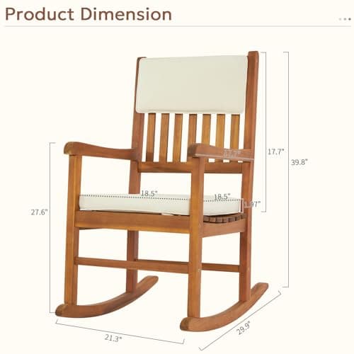 VINGLI Acacia Wood Outdoor Rocking Chair with Cushions