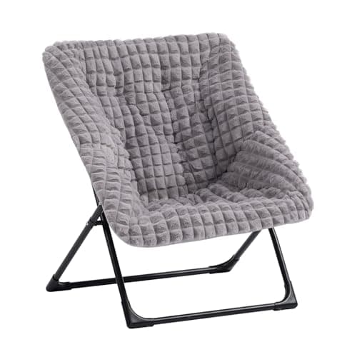HollyHOME Beige Faux-Fur Oversized Folding Lounge Chair