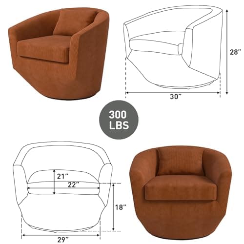 CANMOV Orange 360 Degree Swivel Barrel Chair, Modern Living Room Sofa