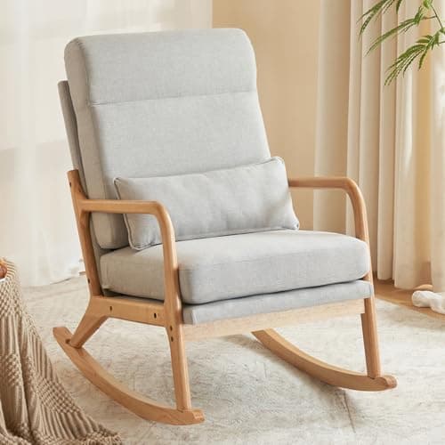 Karl Home Beige Removable Glider Rocking Chair Mid-Century High Backrest
