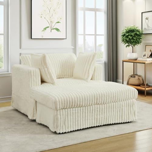 Oversized Corduroy Chaise Lounge Chair with Ottoman for Living Room, Bedroom
