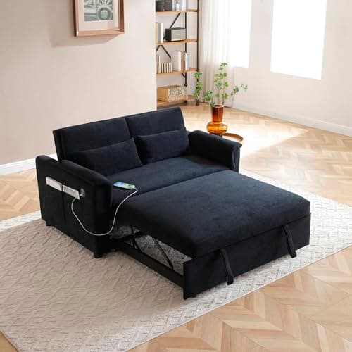 Livavege 3-in-1 Convertible Sleeper Sofa Chair, Linen Futon with Phone & Cup Holders