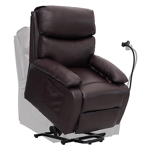 Electric Recliner Lift Chair for Elderly, Brown with Side Pocket & Remote Control