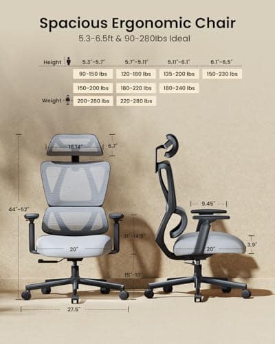ProtoArc Ergonomic Office Chair EC100: Thick Cushion, Adaptive Lumbar Support, Mesh Design for Big and Tall Users, Grey