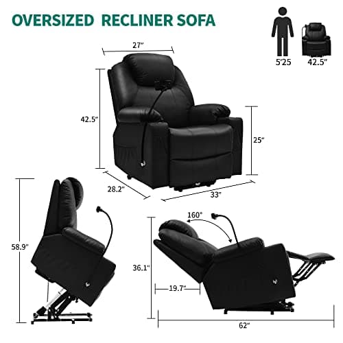 YITAHOME Electric Recliner Chair with Phone Stand & Massage Black