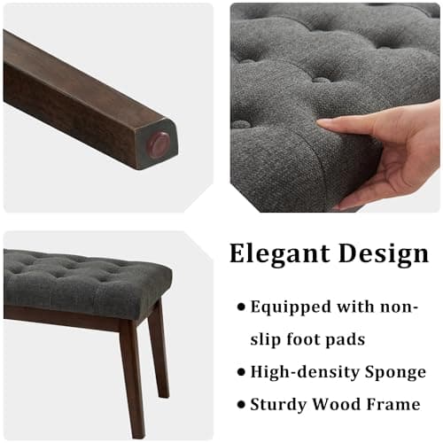 Upholstered Bedroom Bench with Linen Tufted Ottoman and Solid Wood Leg