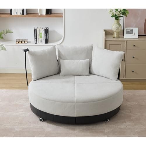Beige 52.75" Oversized Rotating Swivel Chair with Phone Stand