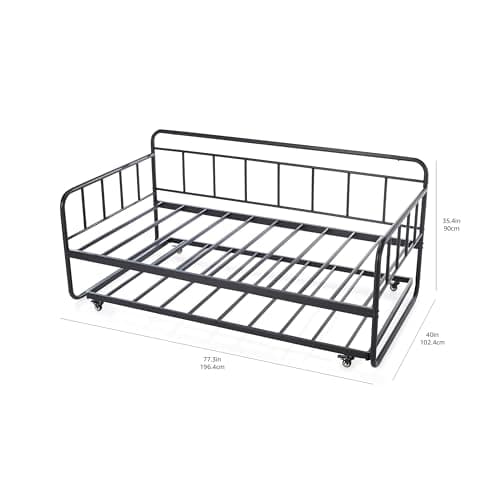 Amazon Basics Twin Daybed Trundle Bed Frame, Black, Easy Assembly, 77.3 x 40 x 35.4 in