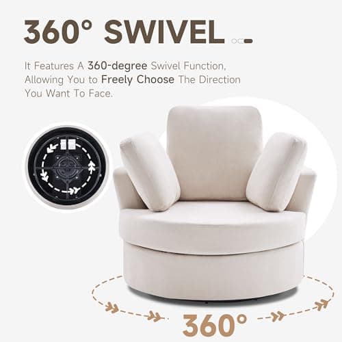 Swivel Accent Barrel Chair with Removable Headrest and Neck Support Pillow, Living Room Oversized Chair with Ottoman – Beige