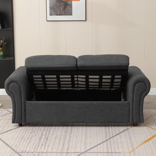 Panana Modern 2 Seater Love Seat Sofa with Storage, Light Gray Linen