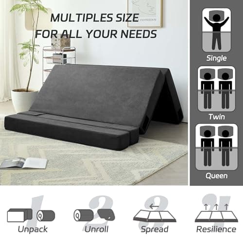 3-in-1 Foldable Sofa Bed, Dark Gray Queen Mattress, Memory Foam Cushion, Living Room Essential